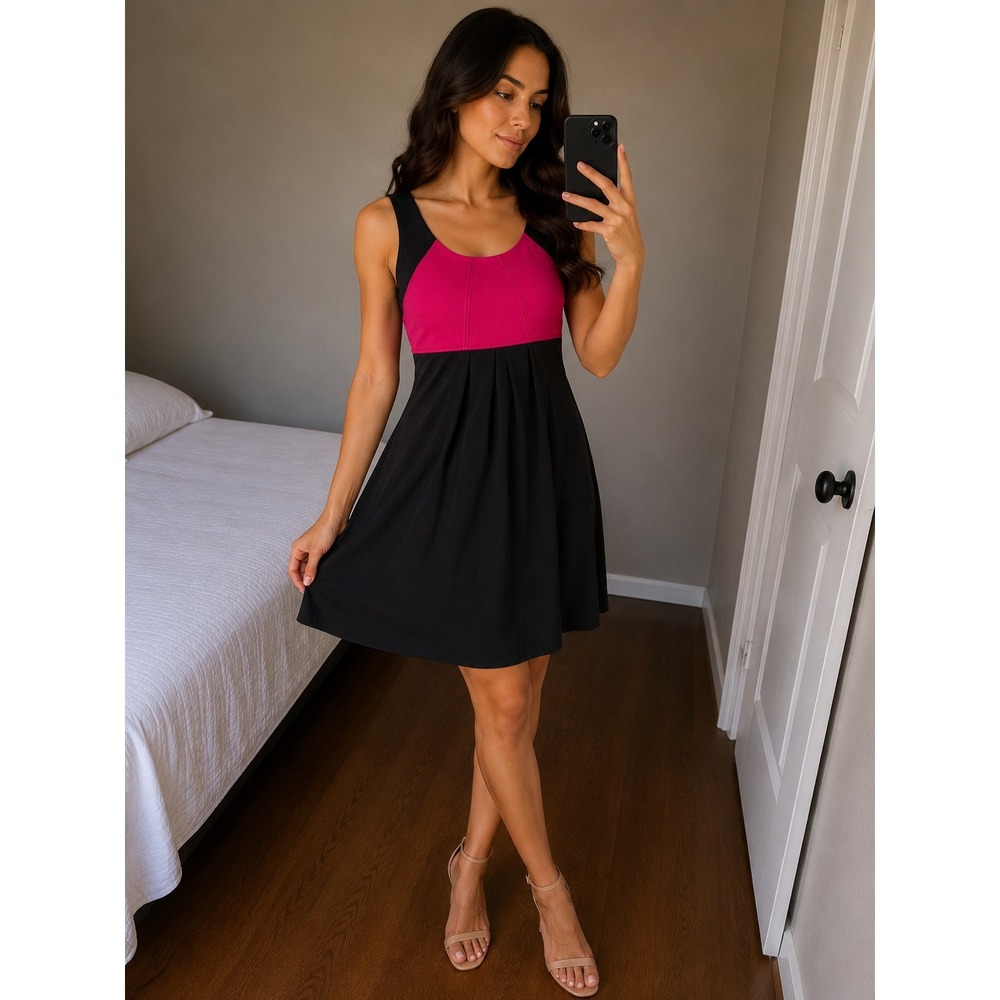 Perceptions‎ New York Women 12P Petite Fuchsia Black Colorblock Sheath Dress NWT